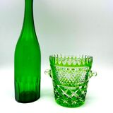 Green cut crystal ice bucket