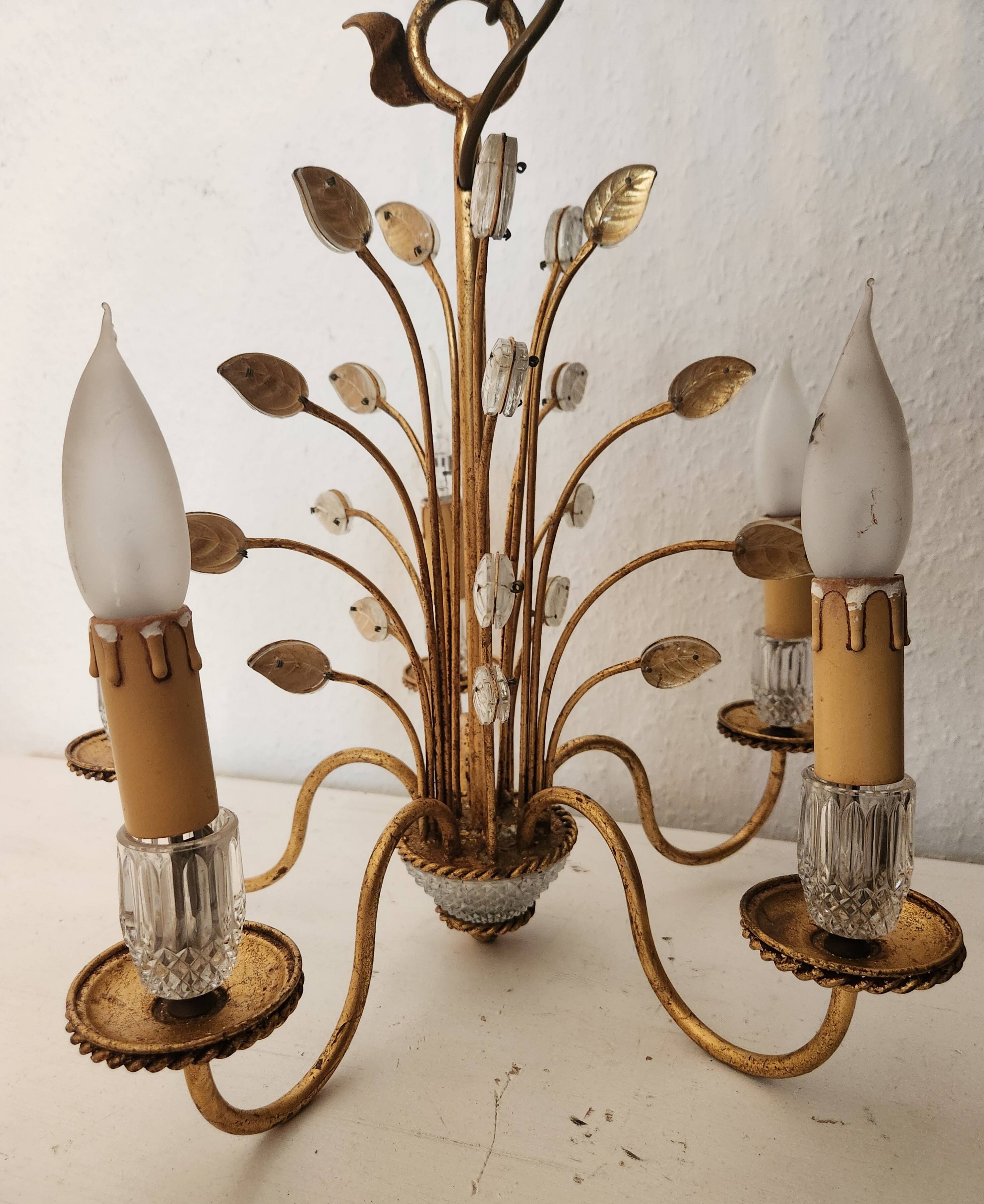 Vintage vergoldet Kronleuchter Maison Baguès Kristall 60er-70er Frankreich