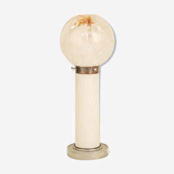 Lampe italienne avec sa tête en verre opaque & caramel 70's