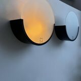 Pair of vintage geometric wall lights, black metal and sandblasted glass, Delmas France 1970