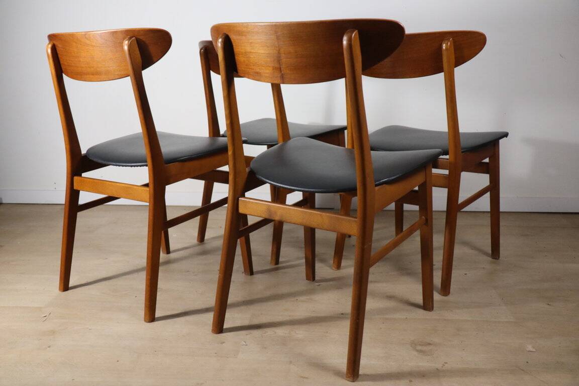 Set of 4 Danish Scandinavian teak chairs, 1960