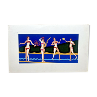 Mario Zuppardo, Opera Grafica Multiplia, oil on cardboard Naïve Art, Women