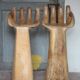 Pair of wooden chairs in the shape of a hand, wooden bar stool, wooden chair, chair.