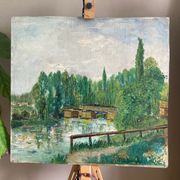 Oil painting on panel The bridge of Créteil signed H.Jaquemart nineteenth century