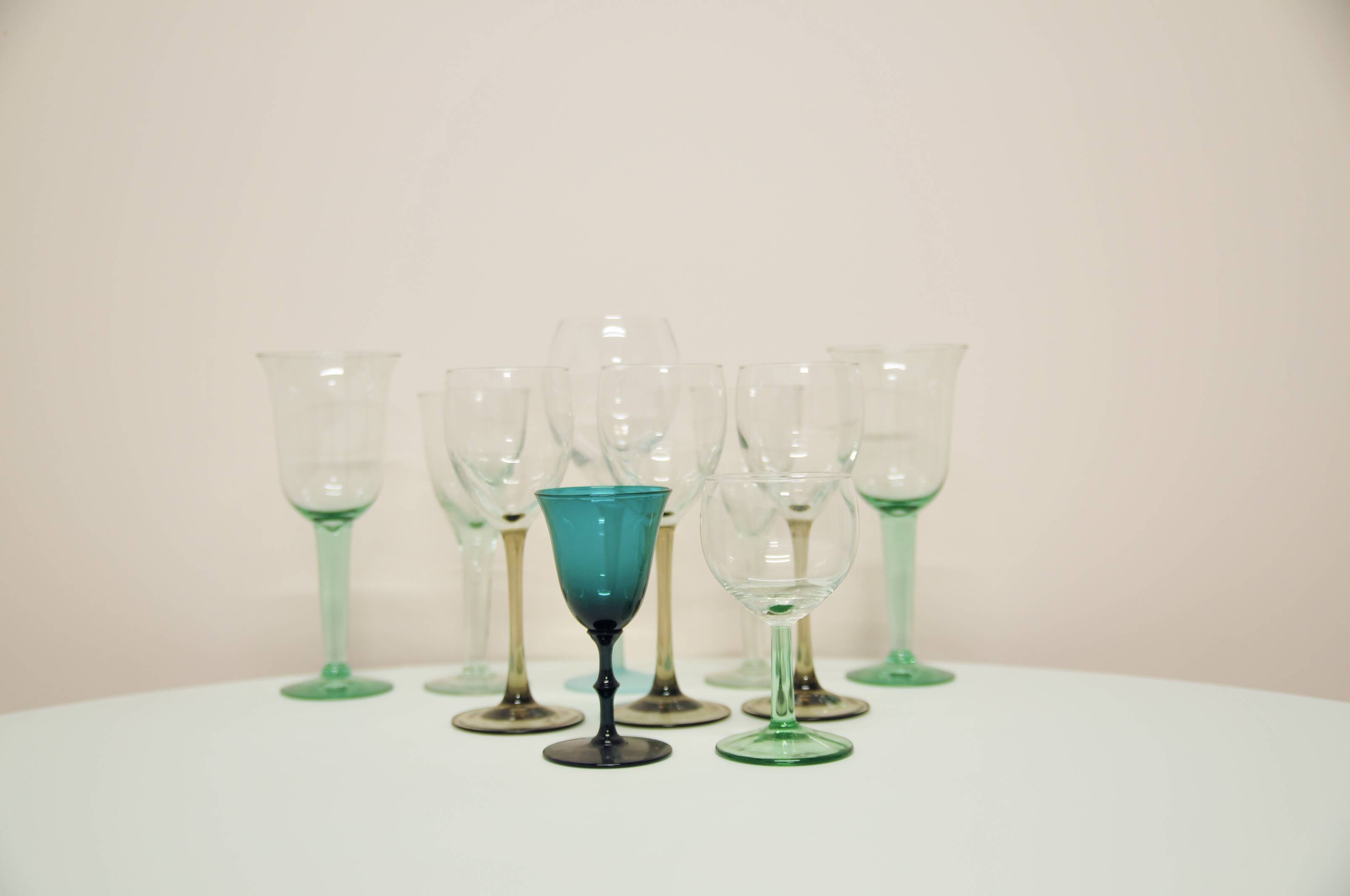 vintage varied set of green glasses