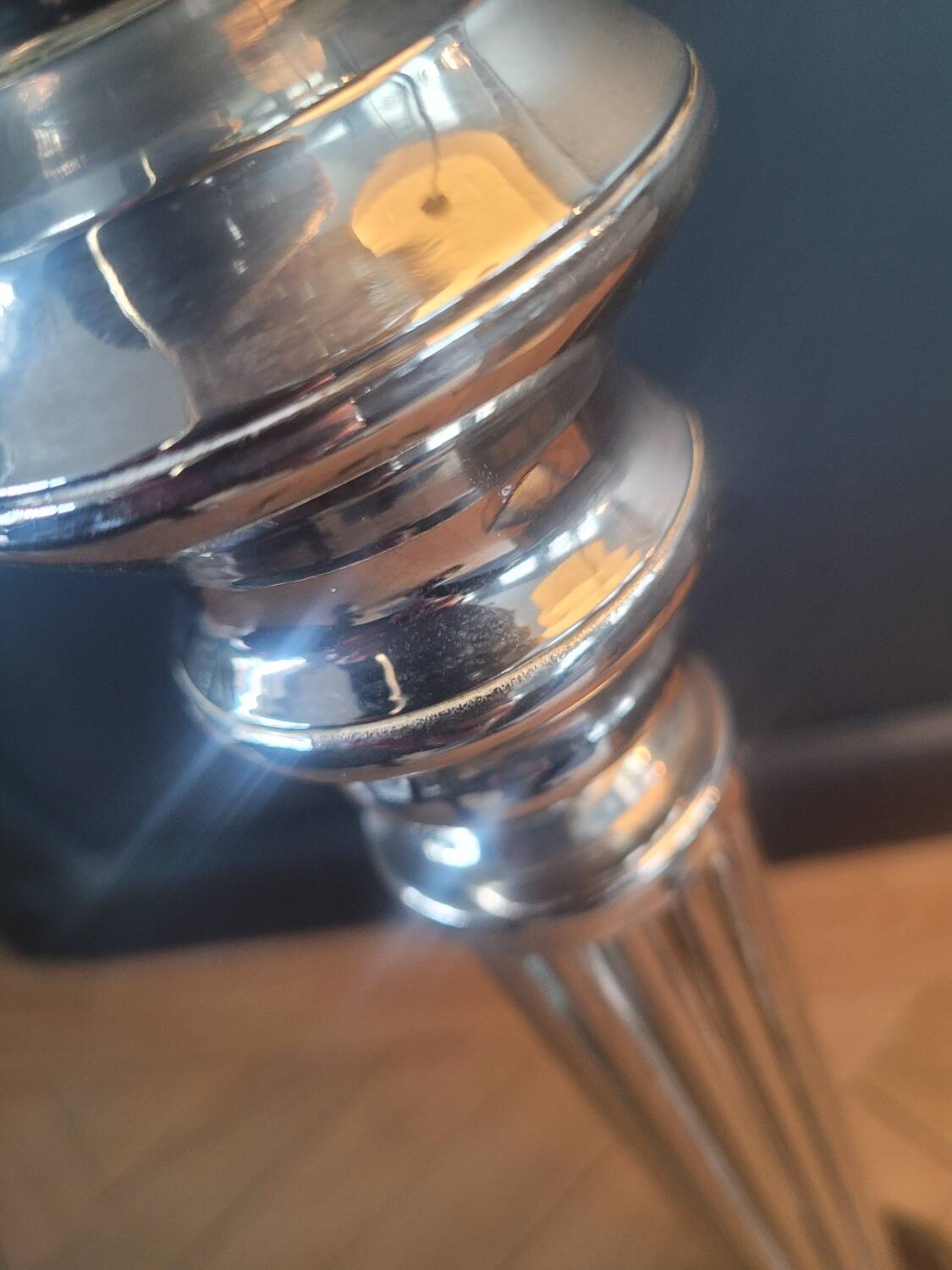 Large antique candle holder 45cm in silver metal