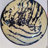 large round dish jatte salad bowl glazed terracotta blue cream