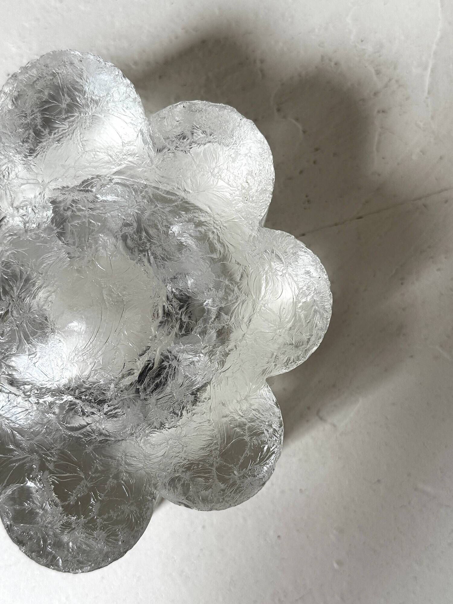 Frosted glass candle holder stylised in the shape of a flower, 1970s design.