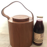 Teak ice bucket and natural leather handle