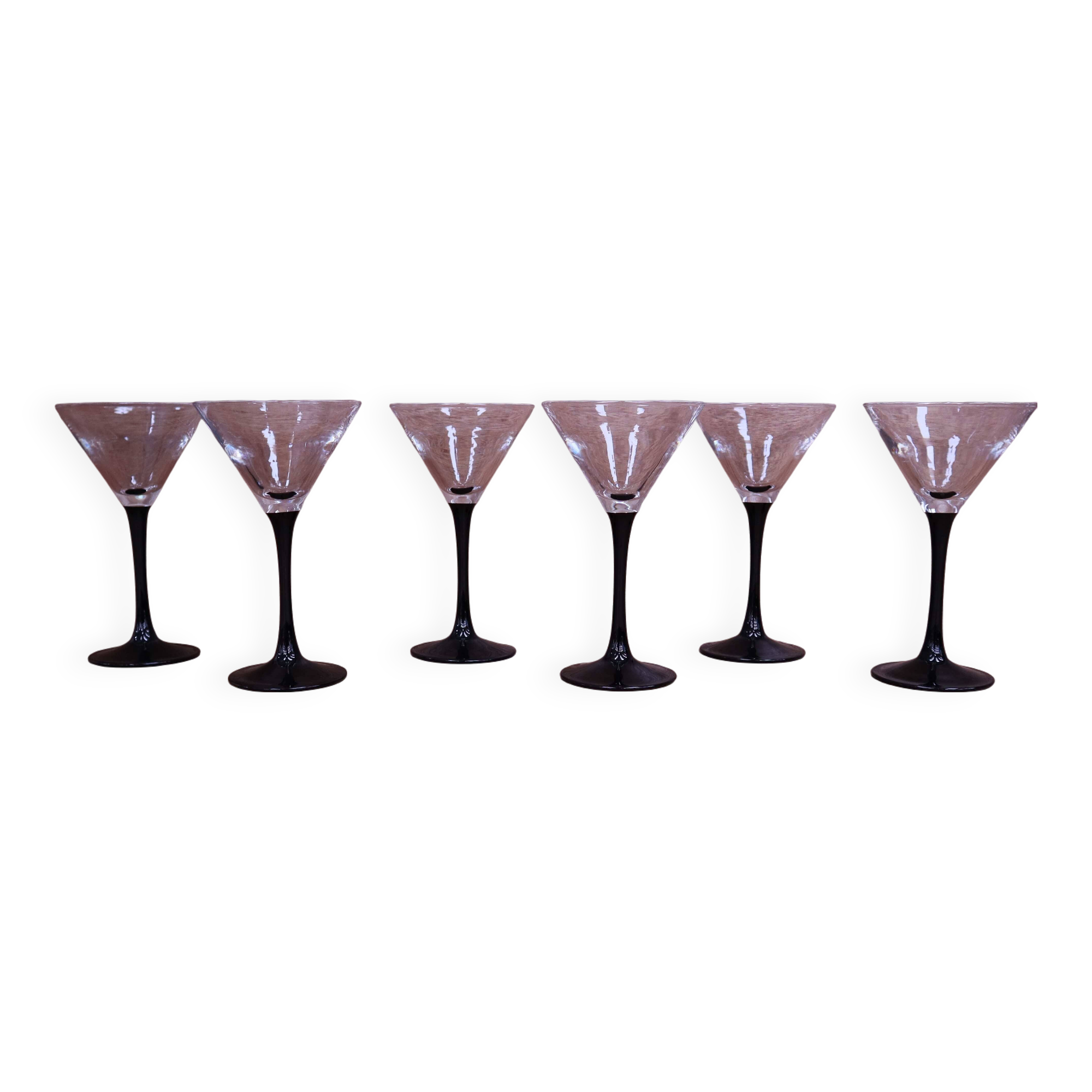 6 Luminarc vintage black stemmed cocktail glasses