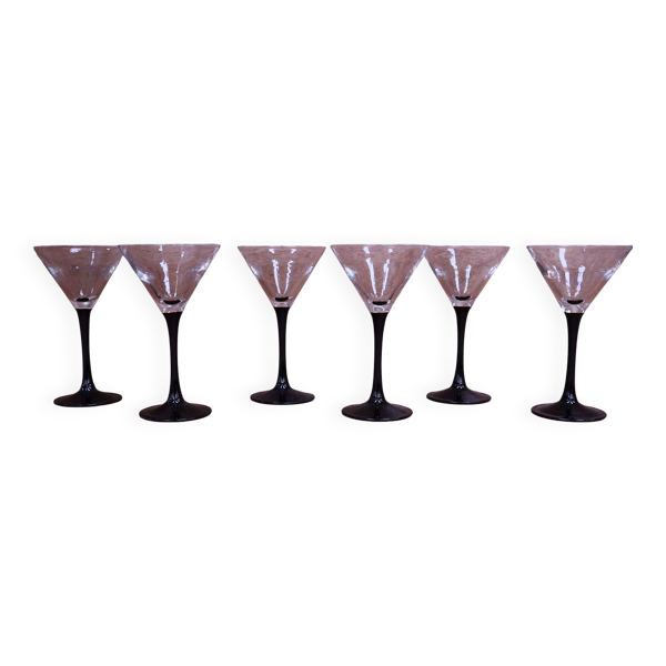 6 Verres cocktail à pied noirs Luminarc vintage