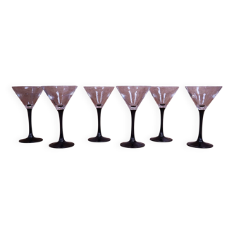 6 Verres cocktail à pied noirs Luminarc vintage
