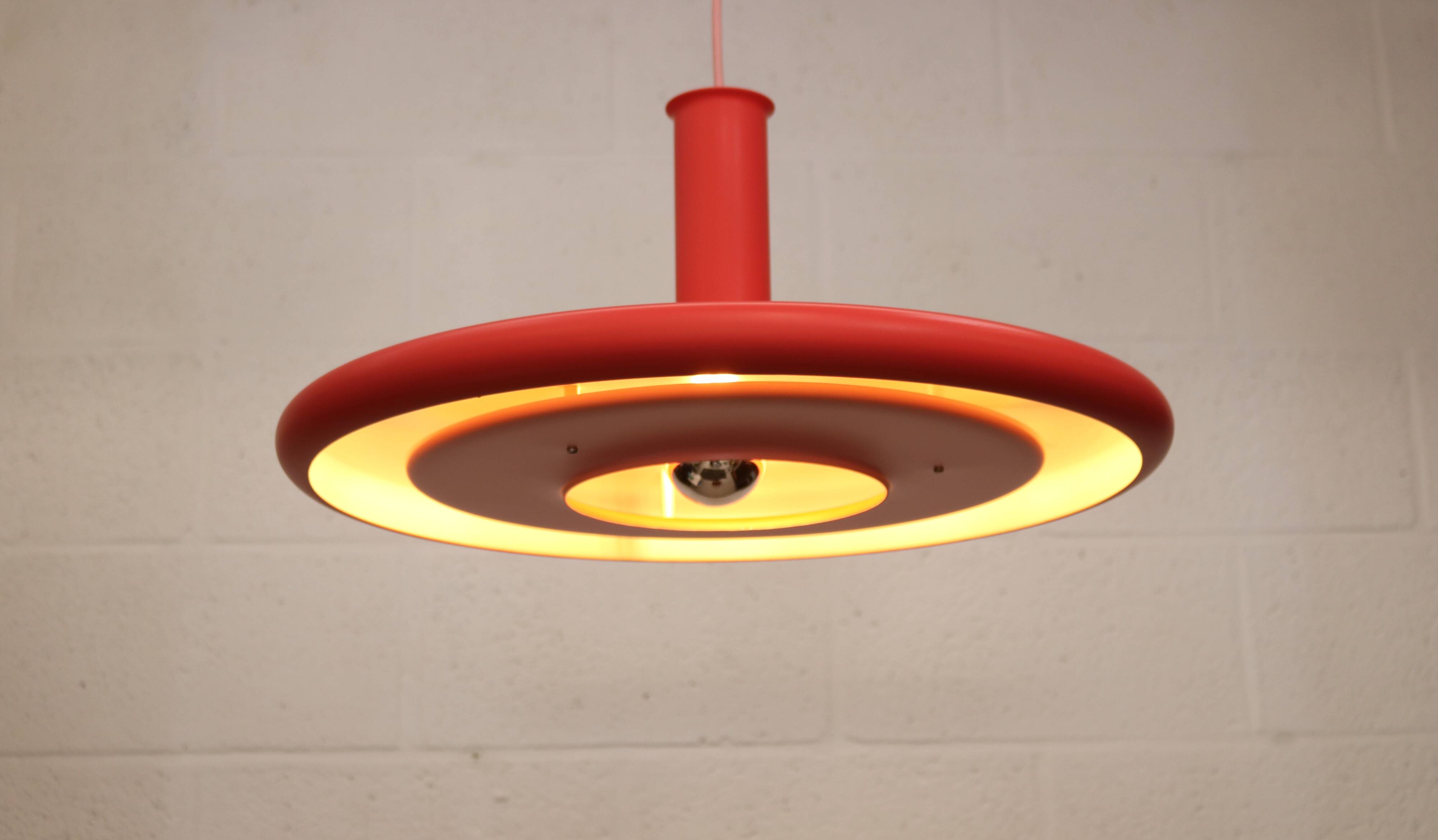 Pink Fog & Morup Optima vintage pendant lamp: Hans Due design, Denmark 1970