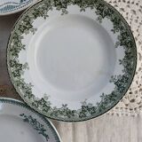 4 assiettes creuses anciennes terre de fer verte dépareillées