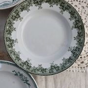 4 mismatched old green ironstone deep plates