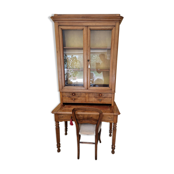 Bureau-secrétaire avec surmeuble vitrine en noyer