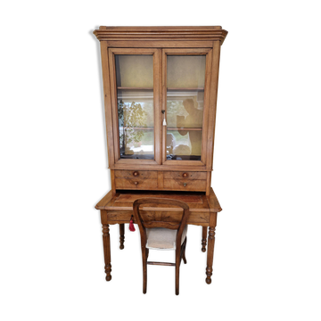Secretary desk with display cabinet in walnut.