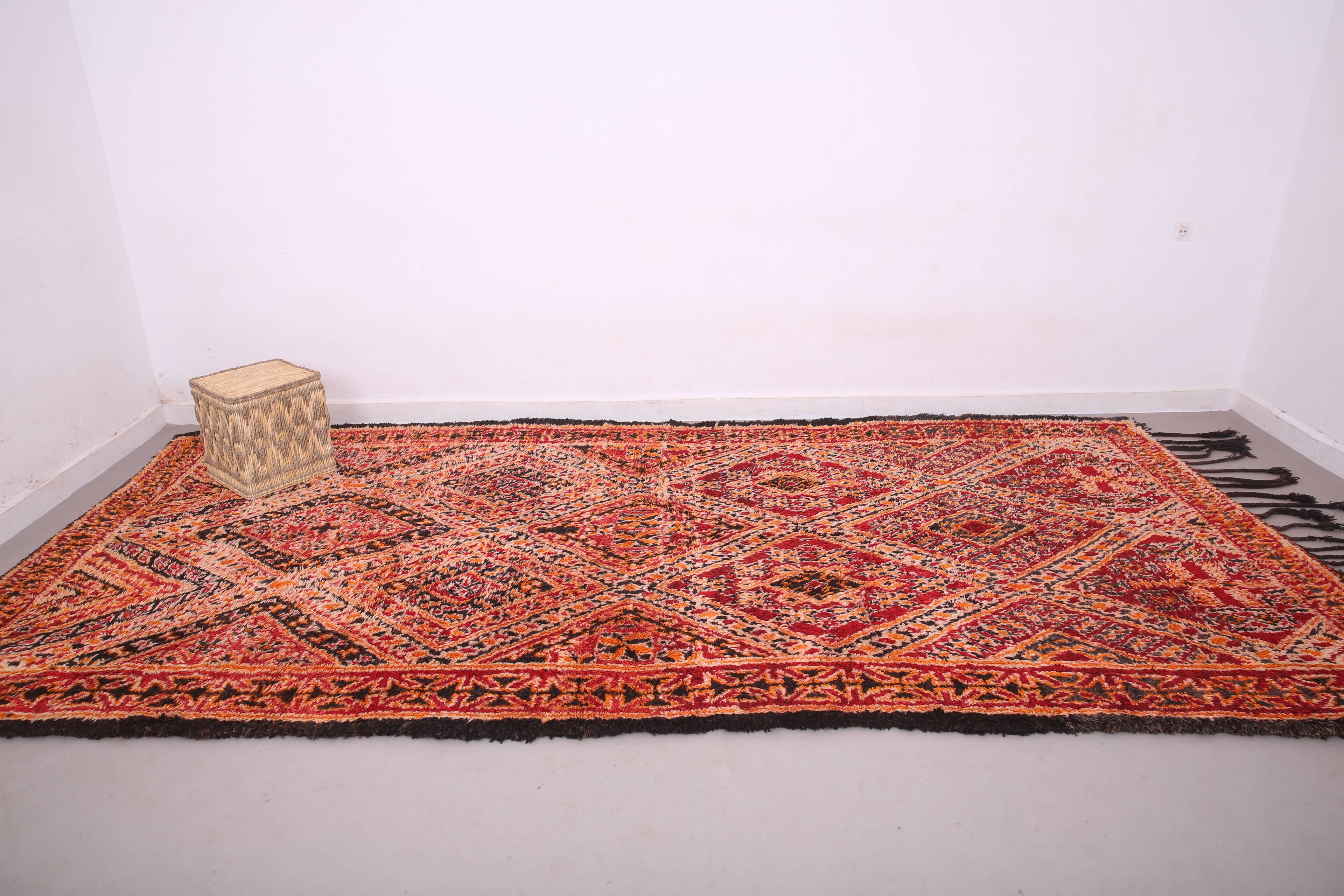 Grand tapis marocain fait main vintage 204 x 427 cm - Tapis en laine berbère rare