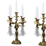 Pair of candelabra of time Napoleon III bronze, Style Louis XV