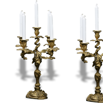 Paire de candélabres d'époque Napoléon III en bronze, Style Louis XV