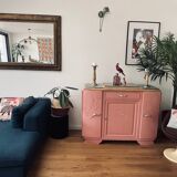 Art deco sideboard revamped powder pink, marble top, chrome handles, vintage shabby chic