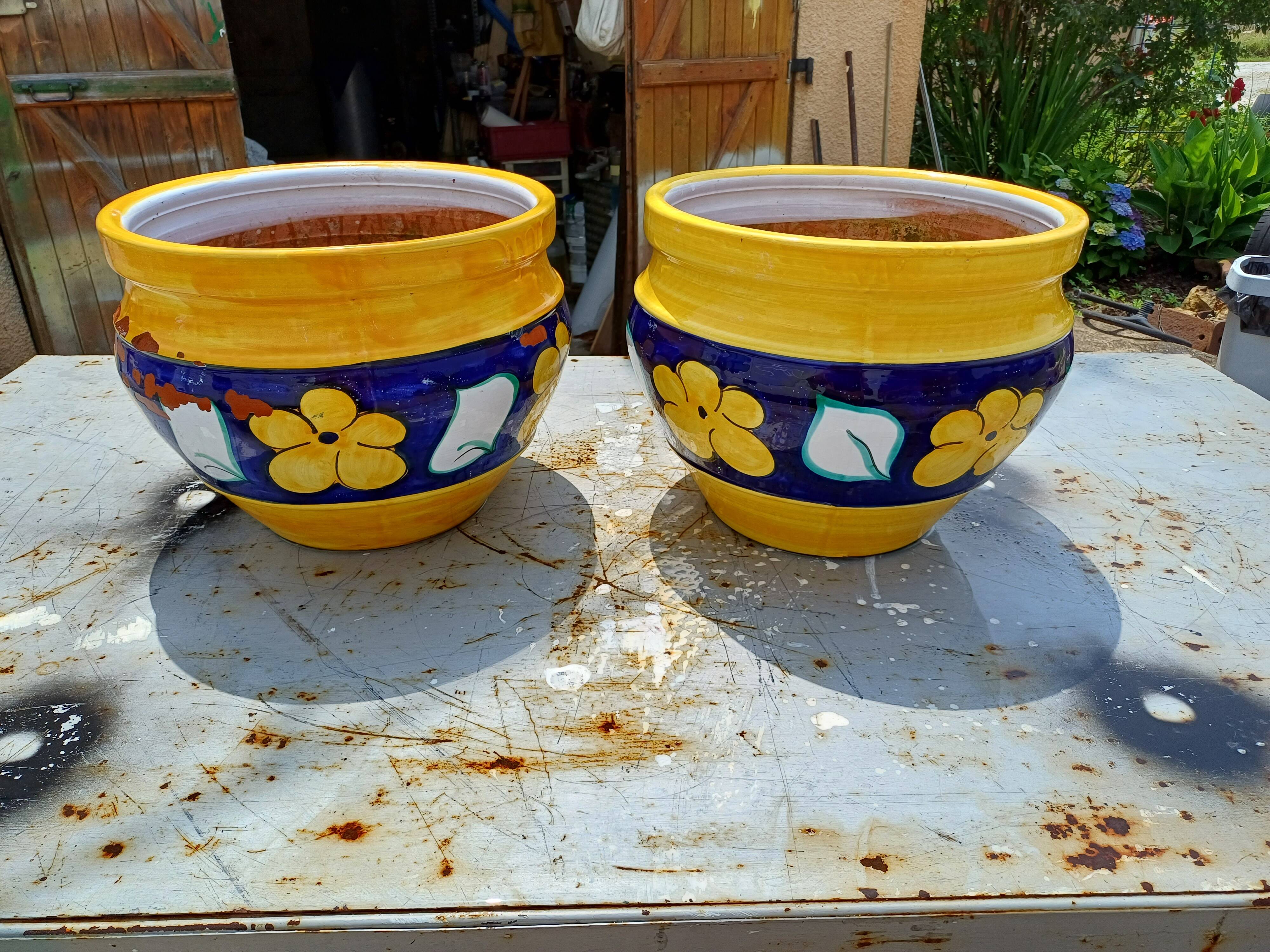 Pair of glazed terracotta planters