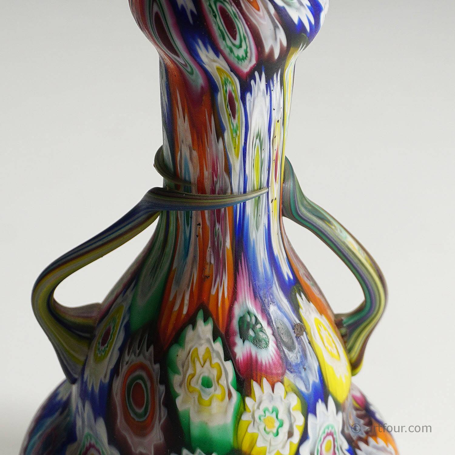 Multicoloured millefiori murrine vase by Fratelli Toso, Murano, early 20th century.
