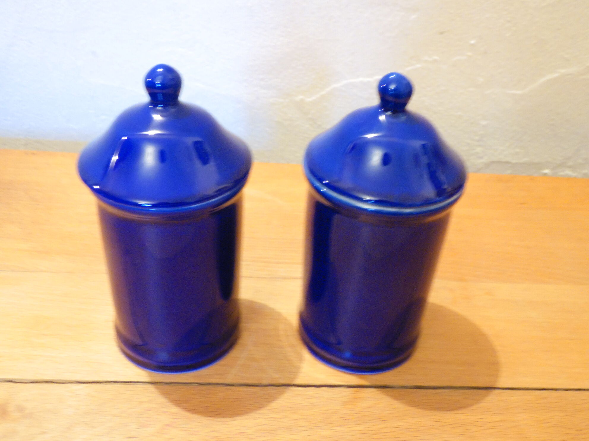 Duo of cobalt blue ceramic pots