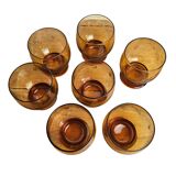 7 vintage engraved amber glasses – retro brown glass from the 70s