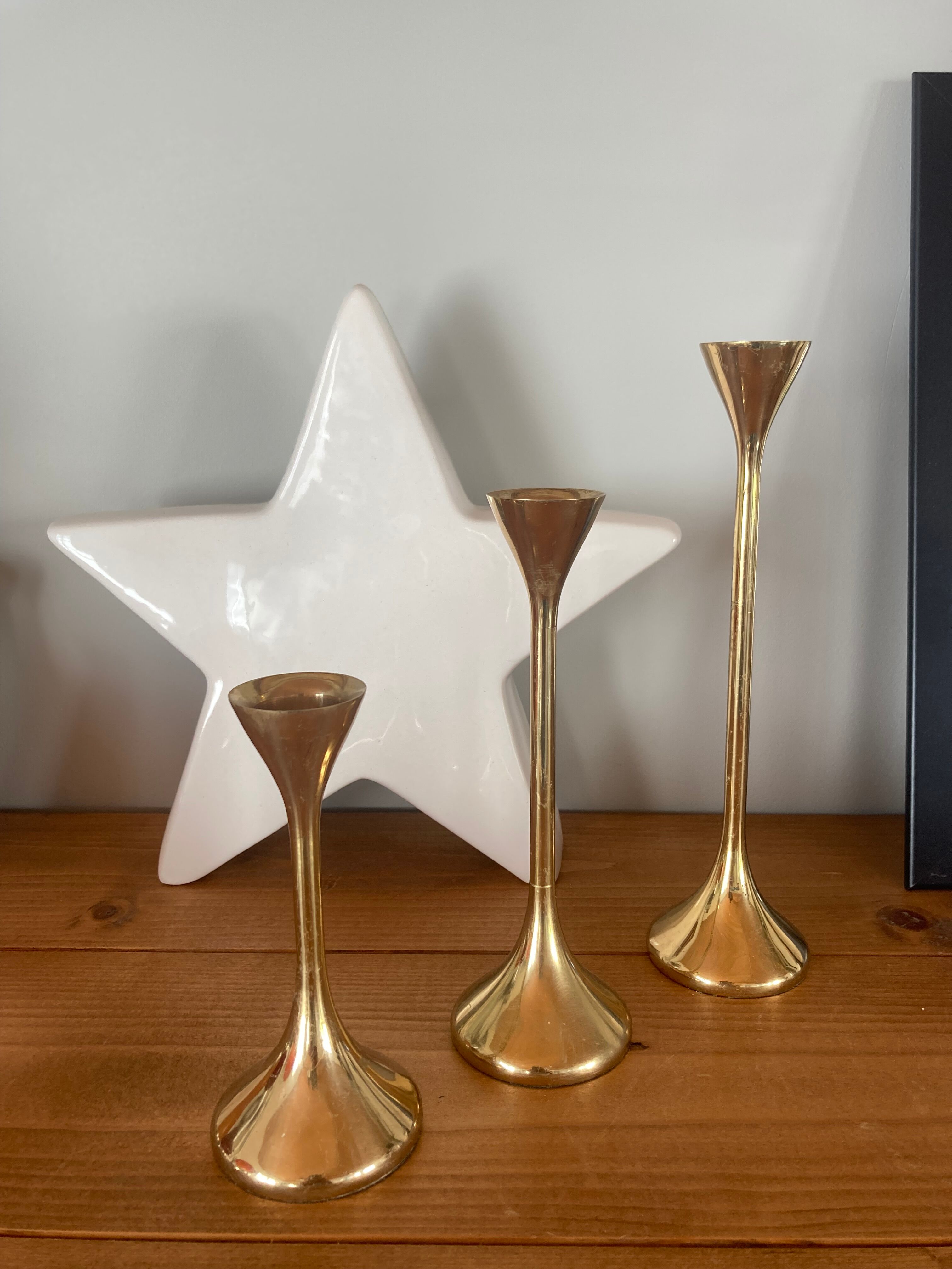 Set of 3 scandinavian brass candle holders