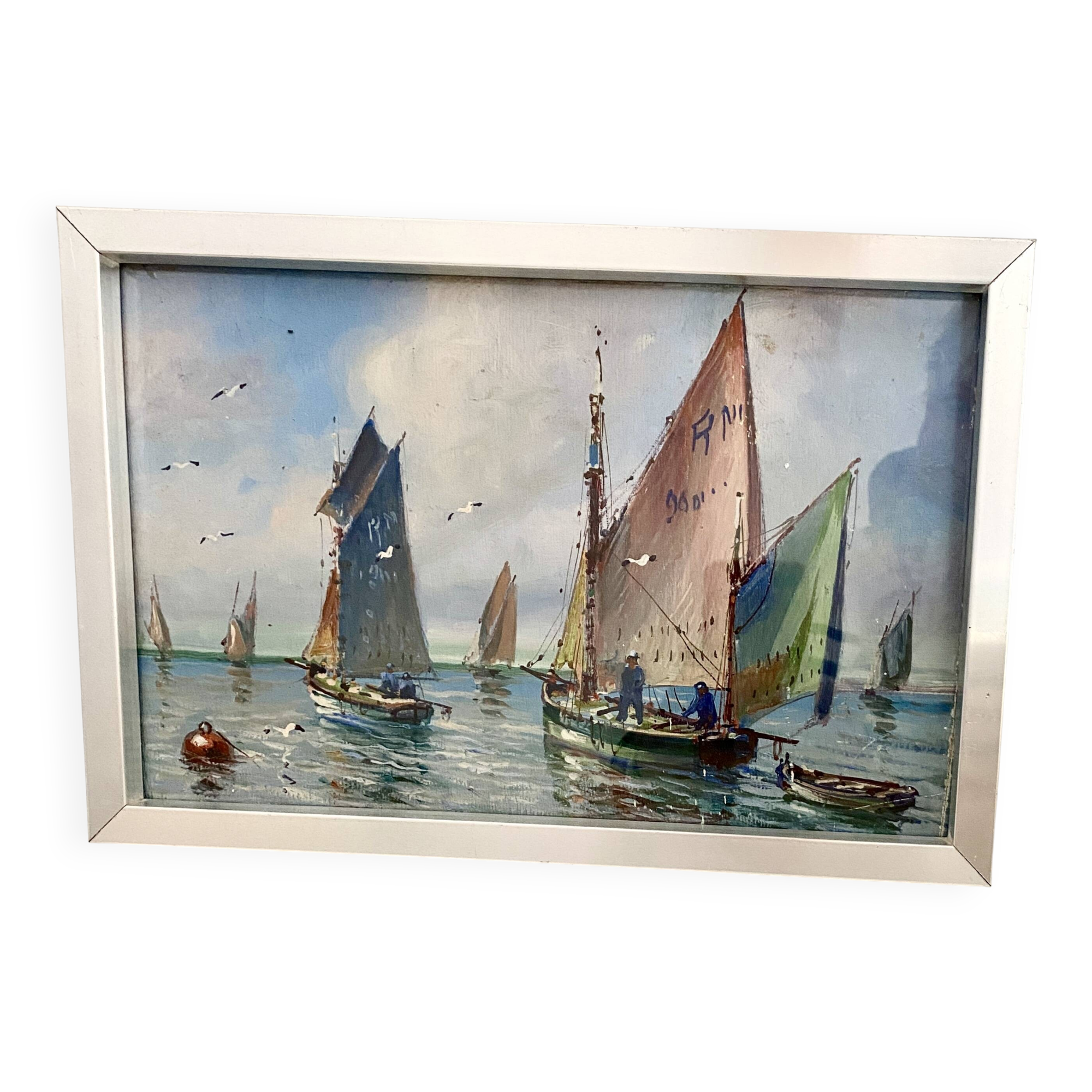 Huile sur bois, années 40 sous verre