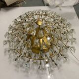 Grand plafonnier en laiton et cristal par Stilkronen Italie années 1970