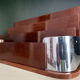 Art deco mail rack mahogany and chrome