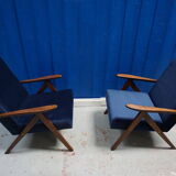 Mid century modern easy chairs from 1960's in navy blue velvet, set of 2