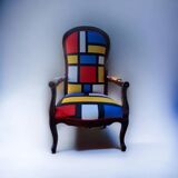 Voltaire armchair upholstered Mondrian style