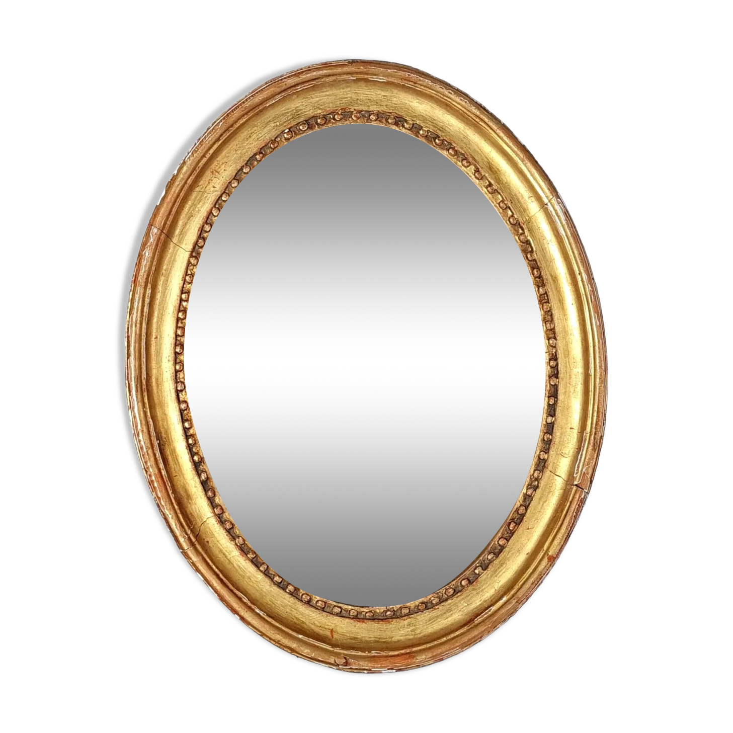 Oval mirror carved wood frame beaded gilded circa 1800 44x35cm SB