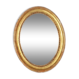 Oval mirror carved wood frame beaded gilded circa 1800 44x35cm SB