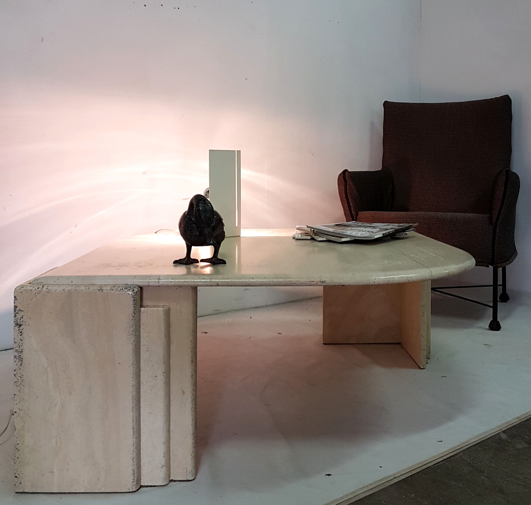 Travertin teardrop shaped coffee table, italy 1970