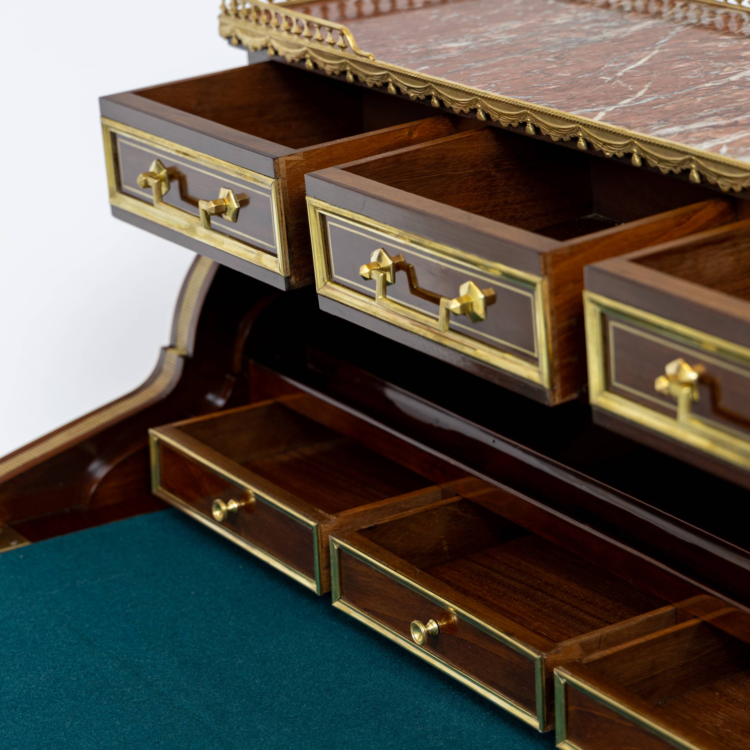 Louis XVI cylinder desk in mahogany and pink marble - circa 1860-1890