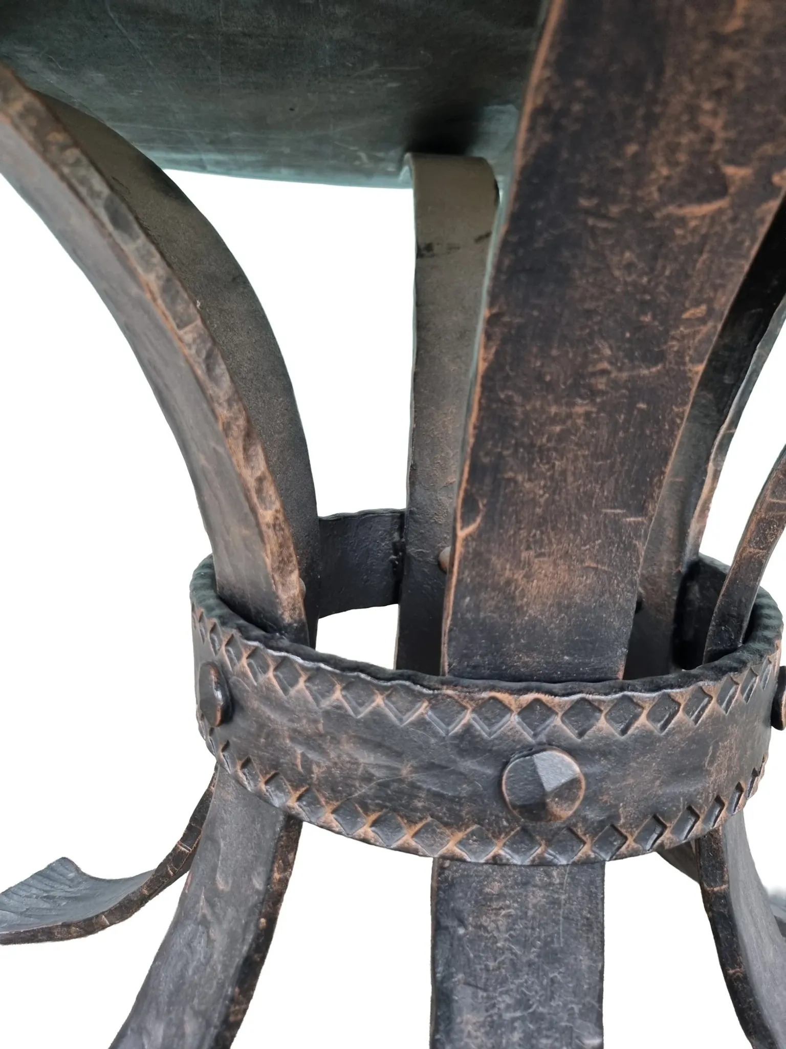 Brutalist wrought iron round coffee table with bronze-coloured top – 1970s
