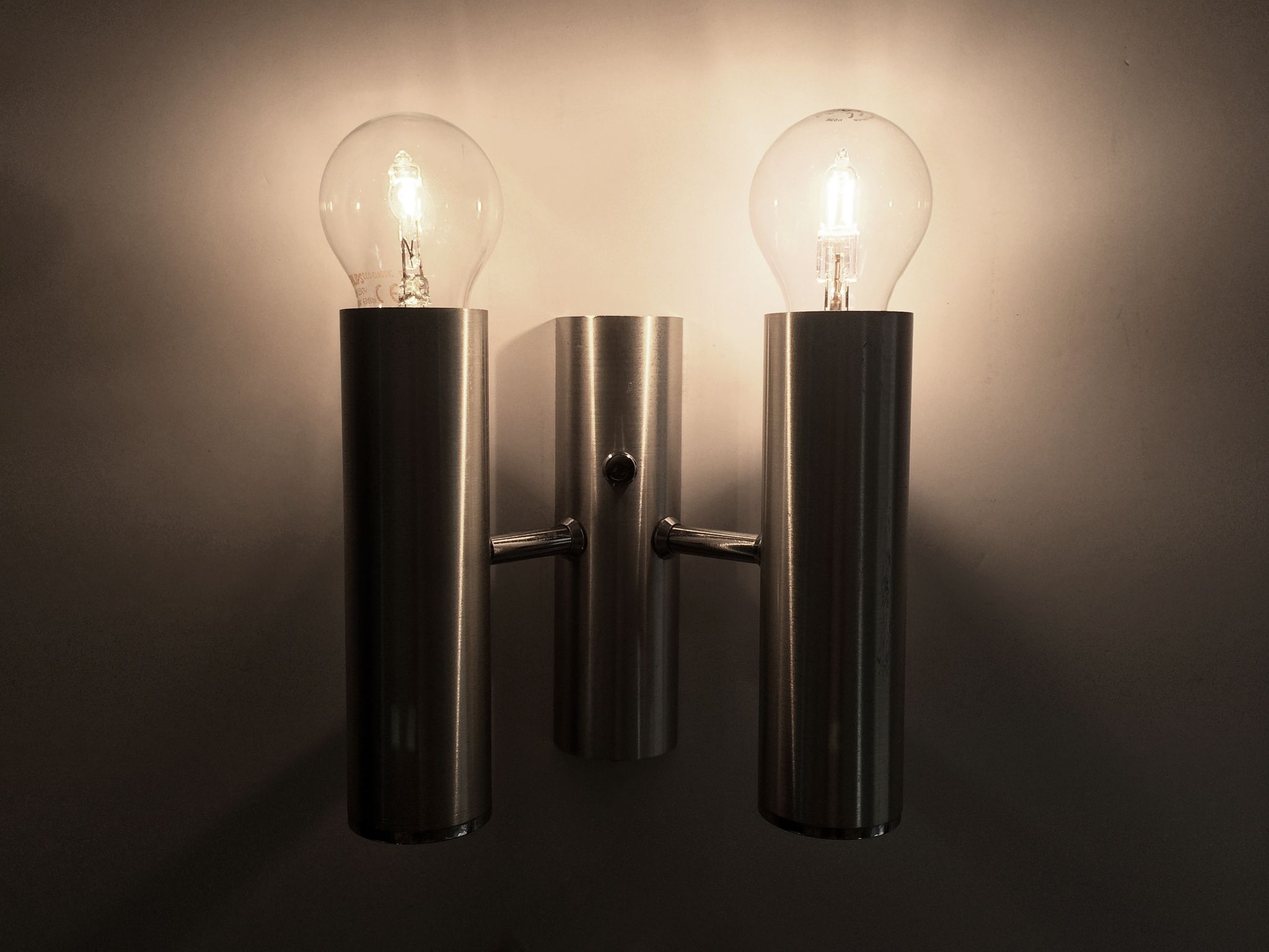 Pair of double wall lights in brushed metal, Sciolari house, Italy 1970's
