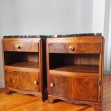Pair of Art Deco walnut bedside tables