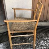 Vintage 60s light wood and straw rope armchairs