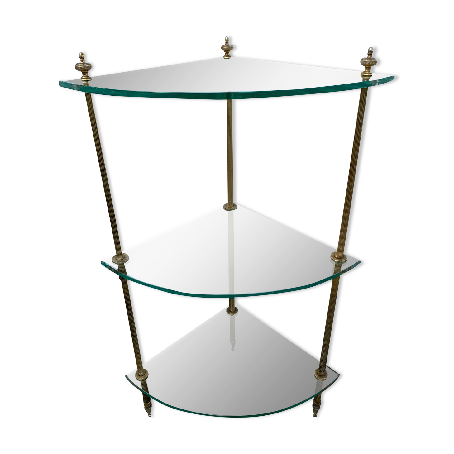 Neoclassical corner or corner seat, 3 levels in white tempered glass