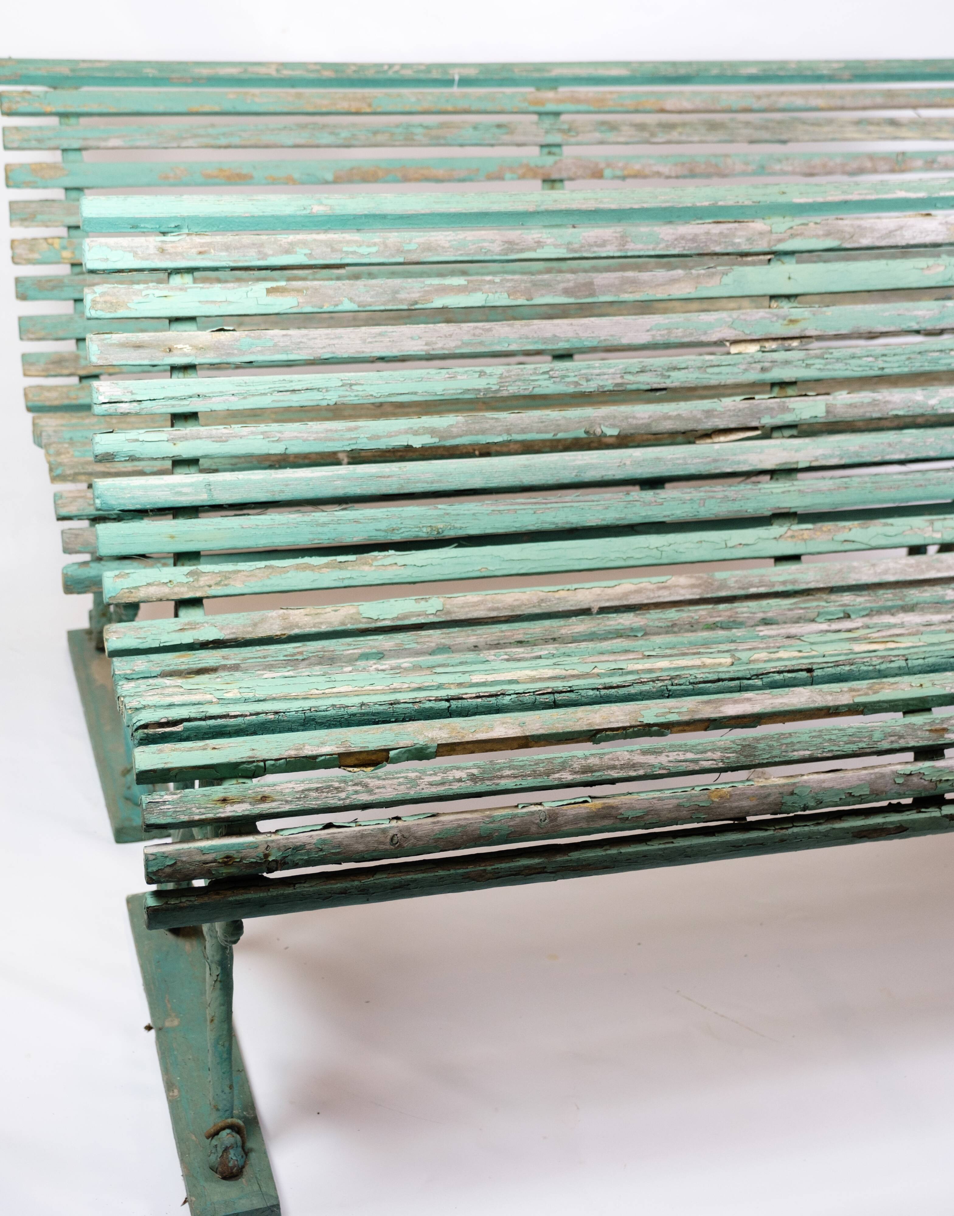 Antique French Park Benches Painted In Greenish Color From 1930s