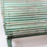 Antique French Park Benches Painted In Greenish Color From 1930s