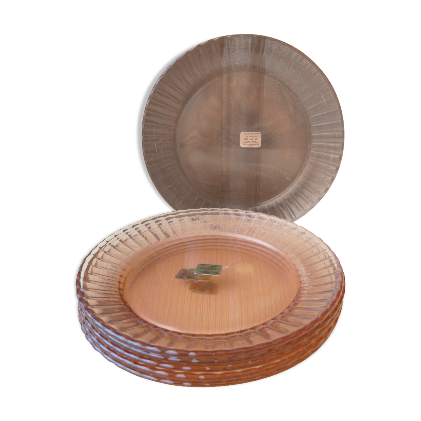 Set of 6 arcoroc pink glass dessert plates model rosaline by luminarc