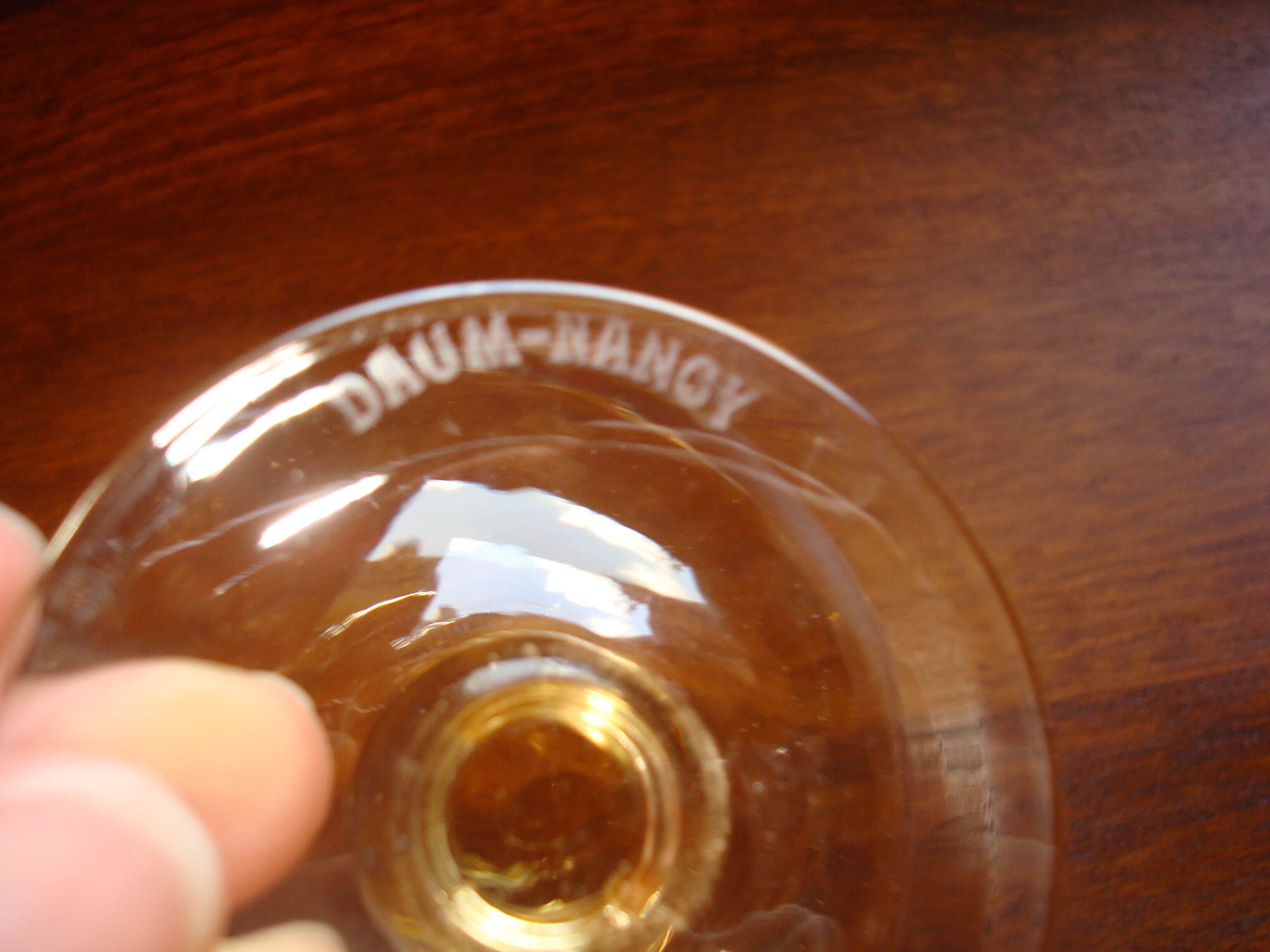 10 crystal Champagne cups, Daum Nancy, amber yellow color, vintage.