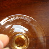 10 crystal Champagne cups, Daum Nancy, amber yellow color, vintage.