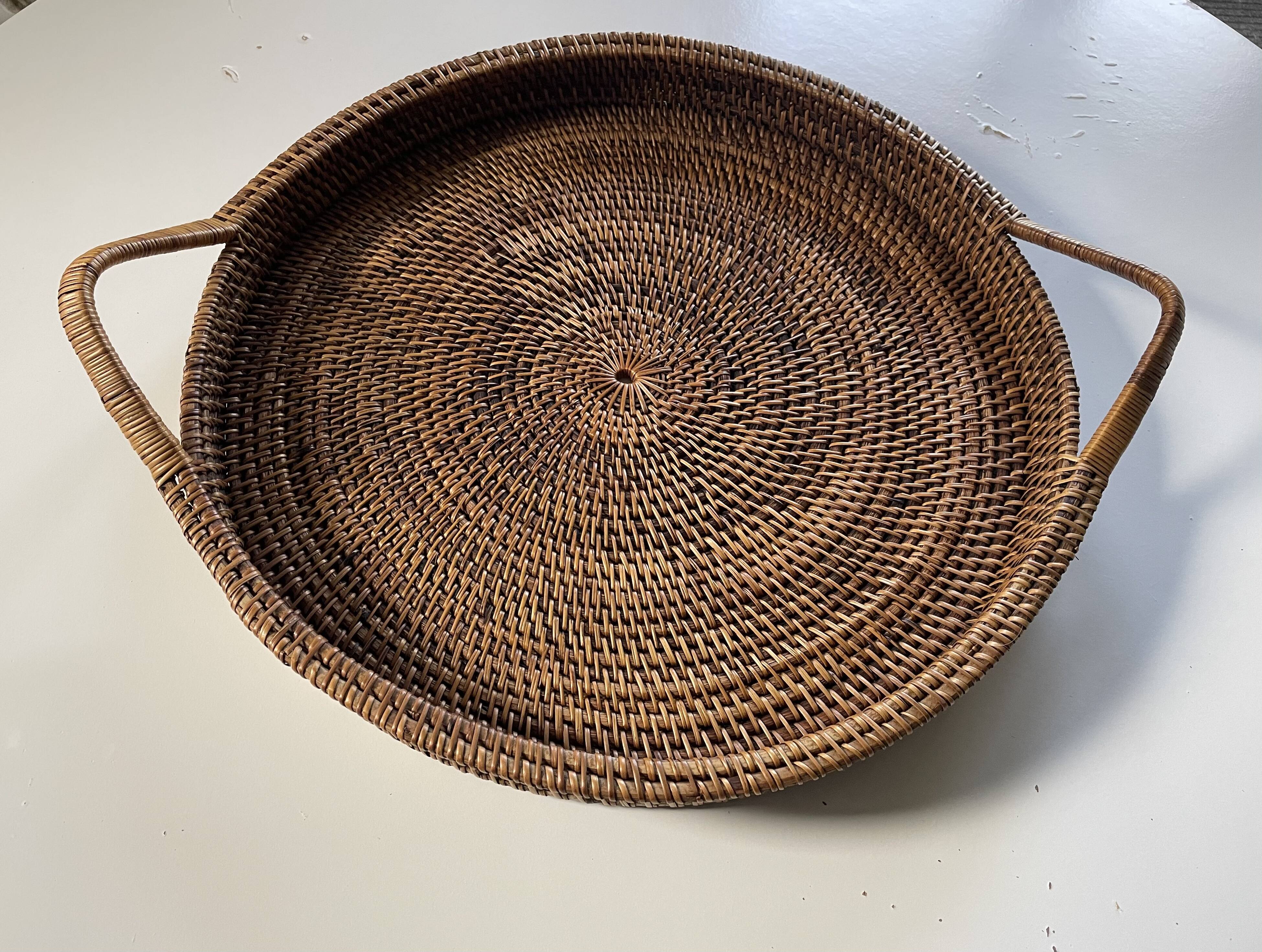 XXL woven rattan tray diameter 46 cm